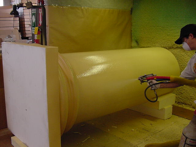 A column in the process of being coated in our Polycoat spray booth